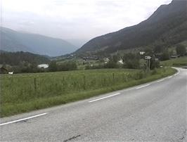 View down the valley towards Lom, from Strind Farm, 10.1 miles from Bøverdalen youth hosteel